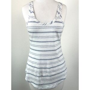 Chaser Blue Gray Cream Striped Tank Top Semi Sheer Burnout Scoop Neck M